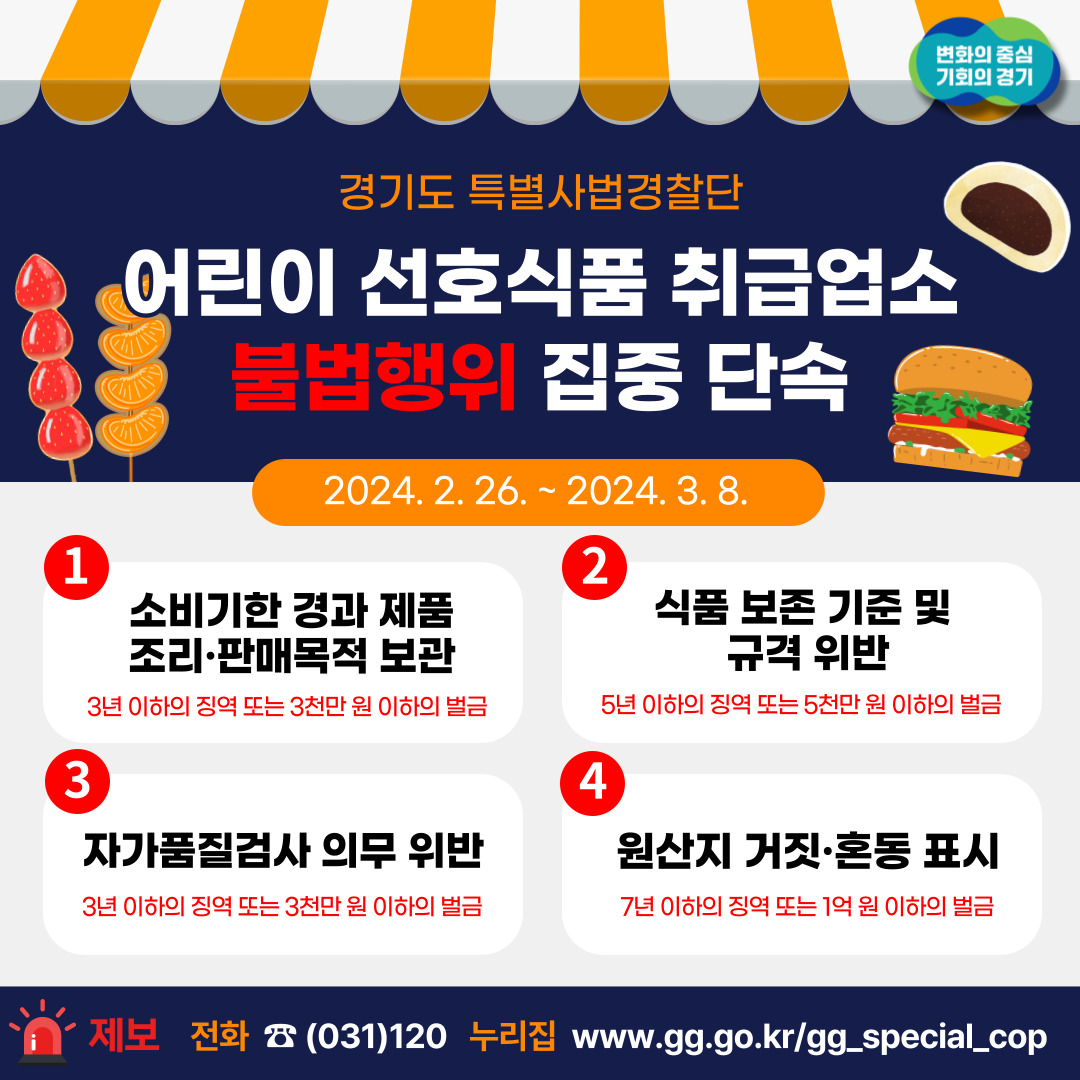 경기도 특사경, 어린이 선호식품 취급업소 불법행위 집중 단속